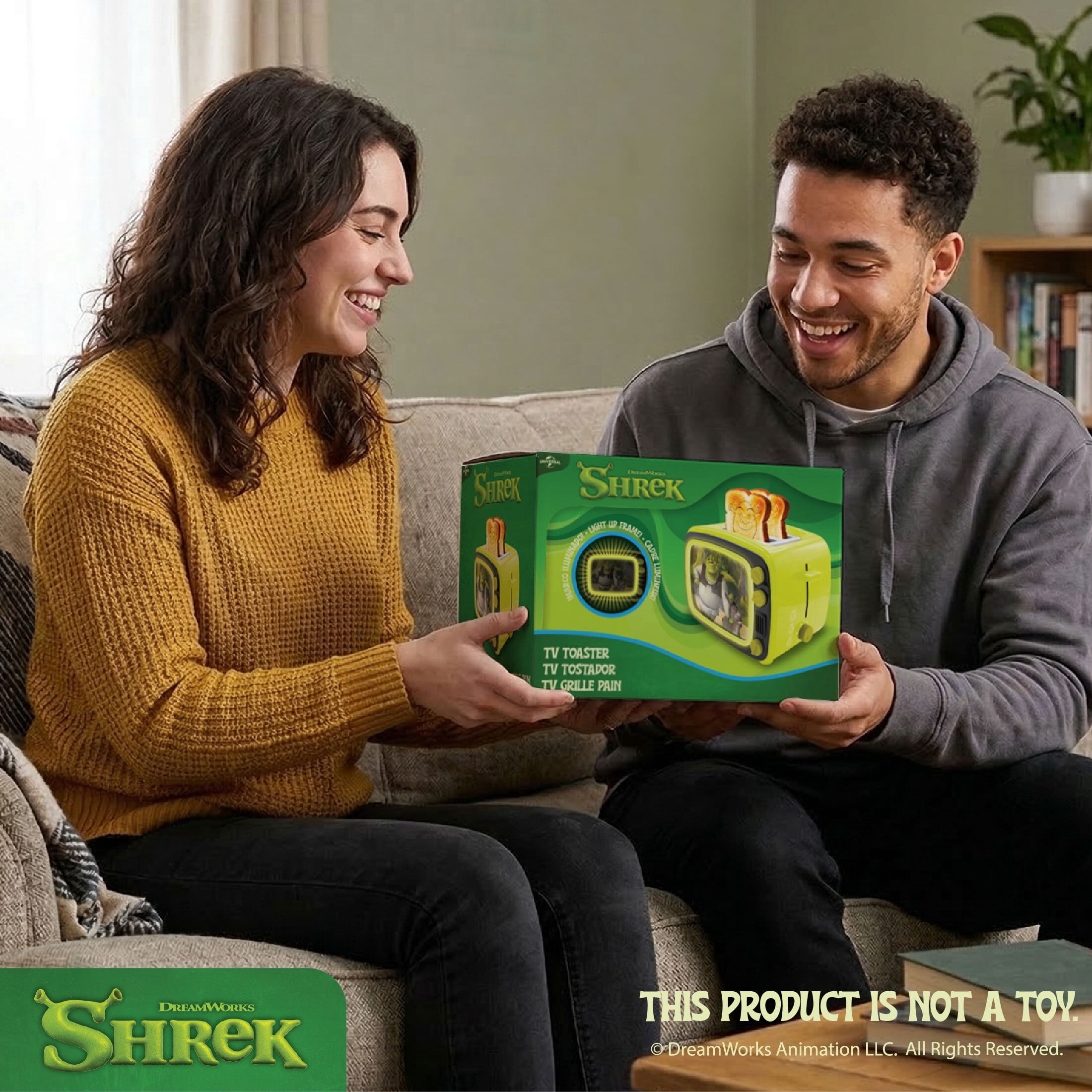 Uncanny Brands Shrek Retro TV Toaster, 2-Slice Toaster with Light-Up Frame