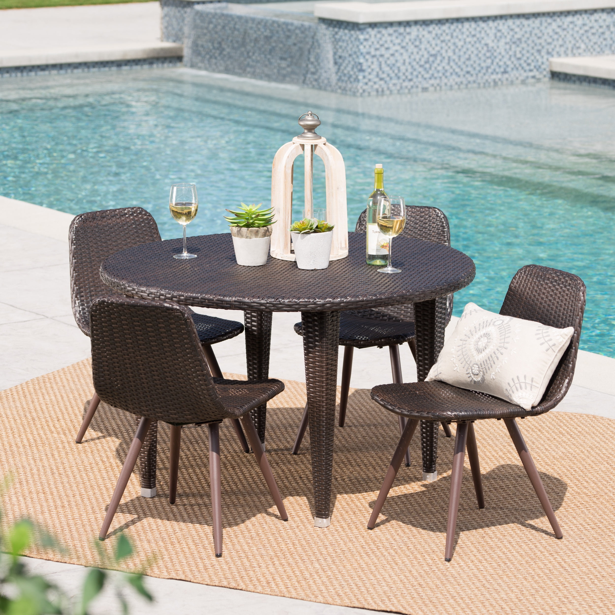 Easton Outdoor 5 Piece Wicker Circular Dining Set Multibrown