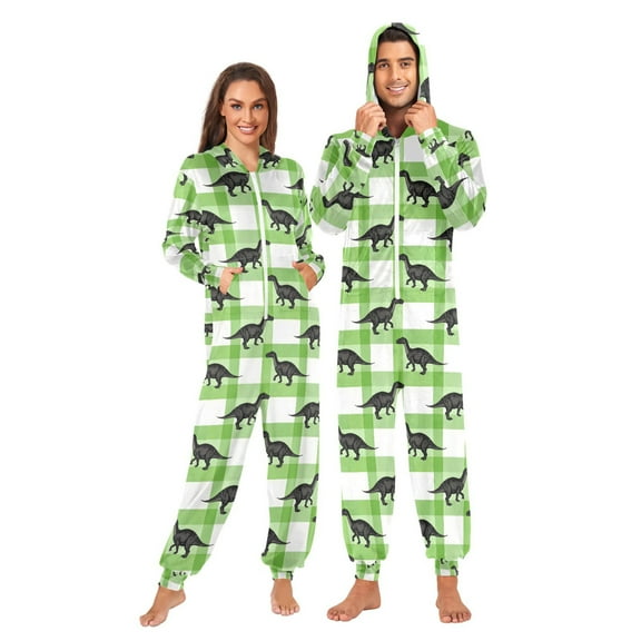 joogoo Dinosaur on Checkered Unisex Adults Onesies Pajamas Jumpsuits L