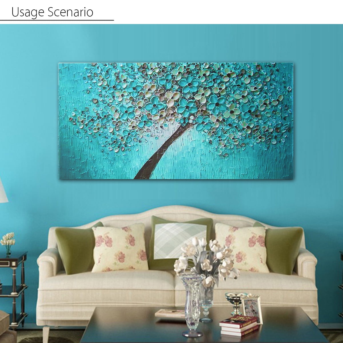 (No Frame) 47x24 inch Unframed Print Canvas Random Blue Plum Flower Oil