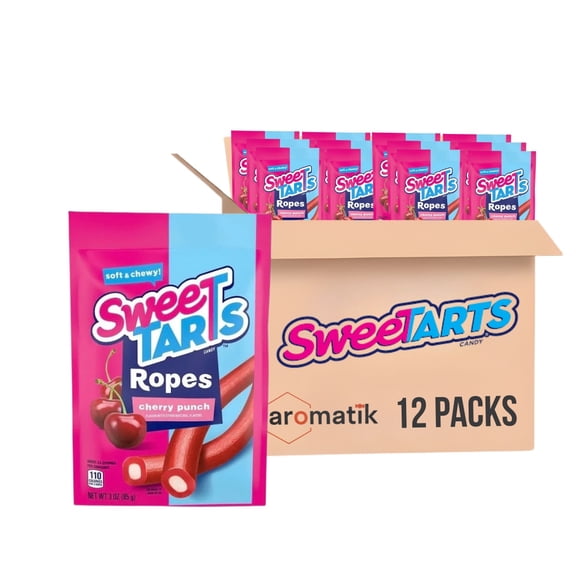 SweeTARTS Ropes, Cherry Punch Candy, 3 Ounce Pouch (Pack of 12) | Soft & Chewy with Sweet & Tart Flavor Fusion | No Artificial Colors or Flavors | Perfect for Snacking | Ships in an Aromatik™ Damage