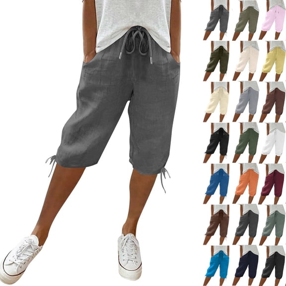 Cyglowse Womens Capris for Summer Petite Length Ladies Pedal Pushers Plus Size Capris Pull On Sweats Pajama Cropped Pants W/Pocket Dark Gray XL