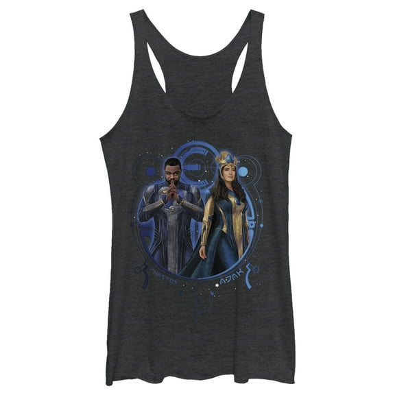 Women's Marvel Eternals Phastos and Ajak Duo Racerback Tank Top Black Heather 2X Large