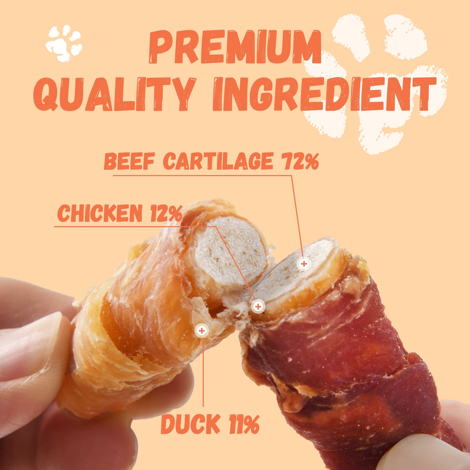 (2 pack) Pawmate Chicken & Duck Wrapped Beef Cartilage Dog Treats, Natural Soft Rawhide-Free Chews for All Dogs, 11oz