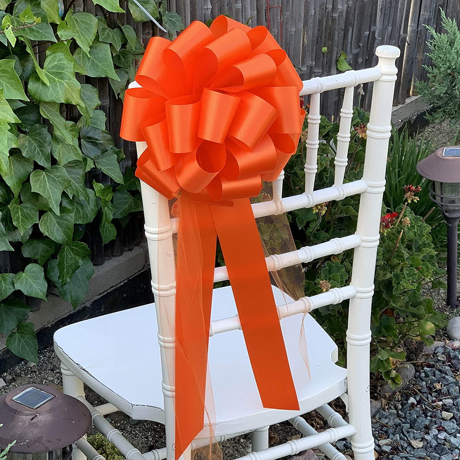 Large Orange Wedding Pull Bows with Long Tulle Tails - 9" Wide, Set of 6, Easter, Spring, Summer, Halloween, Thanksgiving