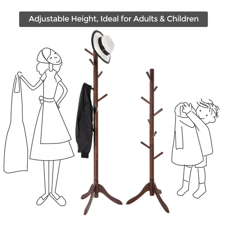  Coat Rack Free Standing Wooden Coat Stand - Height 175 cm Coat  Rack Tree with 8 Hooks Stylish Modern Coat and Hat Stand Hanger for Handbag  Clothes Accessories Floor Coat Rack (