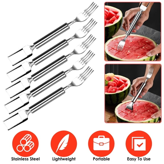Imountek Watermelon Cutter Slicer and Fork, Stainless Steel Dual Head Watermelon Cutting Tool, 5Pcs
