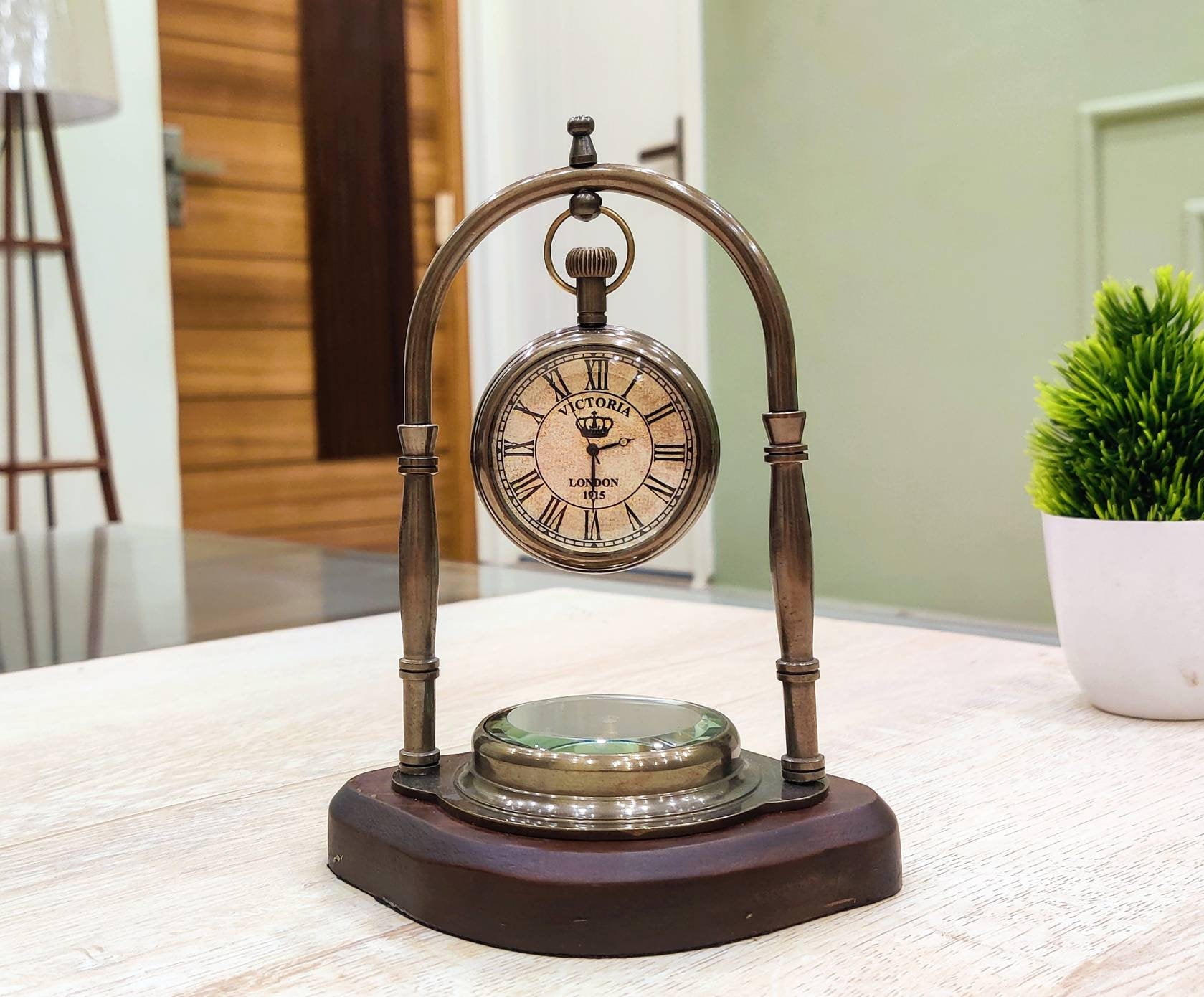 Royal Handicraft Brass Compass Hanging Table Clock, Home Decoration