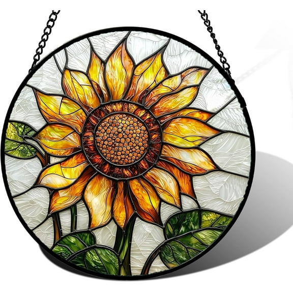 Stained Glass Window Hanging - Sunflower Flower Suncatcher Ready to Hang Window Doors Home Decoration and Christmas, Mother's Day Birthday Gifts for Women, Men, and Mom