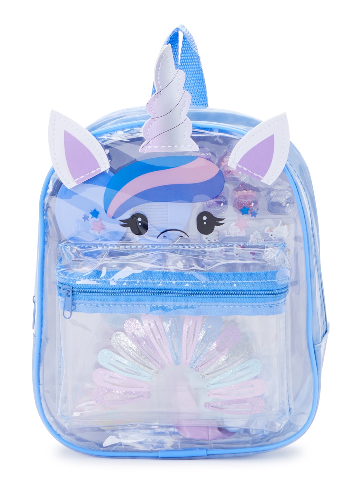 Wonder Nation Children's Unicorn Clear Backpack and Accessories Set, Blue,100-Piece