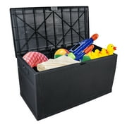 Tenozek 120 Gallon Outdoor Plastic Deck Box, Storage for Garden Tools, Outdoor Cushions, Pool Toys-Waterproof, Lockable, Black