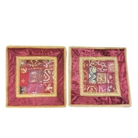 Mogul 2 Ethnic Maroon Cushion Cover Patchwork Sequin Cotton Square Pillow Cases 16x16