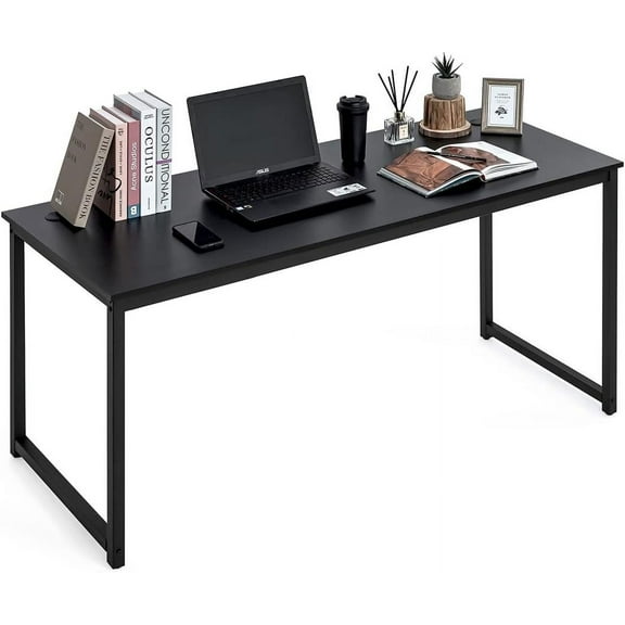 63 Inch Computer Desk, Home Office Desk, Modern Work Desk, Writing Desk for Small Space, Simple Desk for Home Use & Office, PC Table, Gaming Desk, Space-Saving Workstation, Black