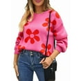 thumbnail image 2 of Women'S Sweater Fall Long Sleeve Crewneck Tops Knit Oversized Pullover Casual Print Tops Rose Red L, 2 of 10