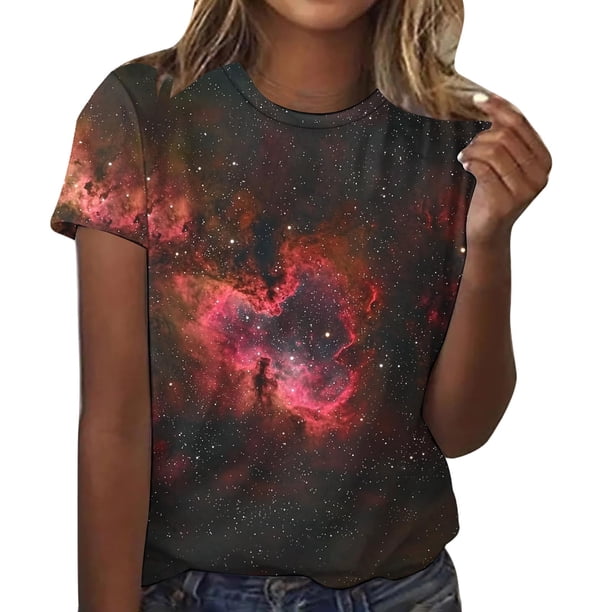 Blusas para las Mujeres Casual de Manga Corta Cuello Redondo Estampado de Poliéster Blusa, Top de Moda para la Primavera Verano Diario Y Fiesta