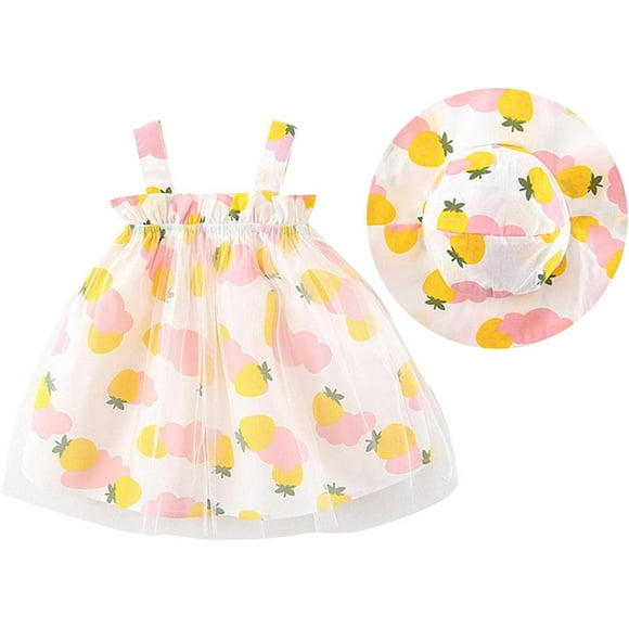 HUGFEGWE Summer Cotton Baby New Girl Dress Sweet Strawberry Printing Elastic Suspender Girl Kids AZ824-22516