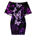 thumbnail image 6 of Glowing Butterfly Purple Background Women's Off The Shoulder Ruffles Summer Wedding Guest Loose Casual Party Beach Dress, 6 of 9