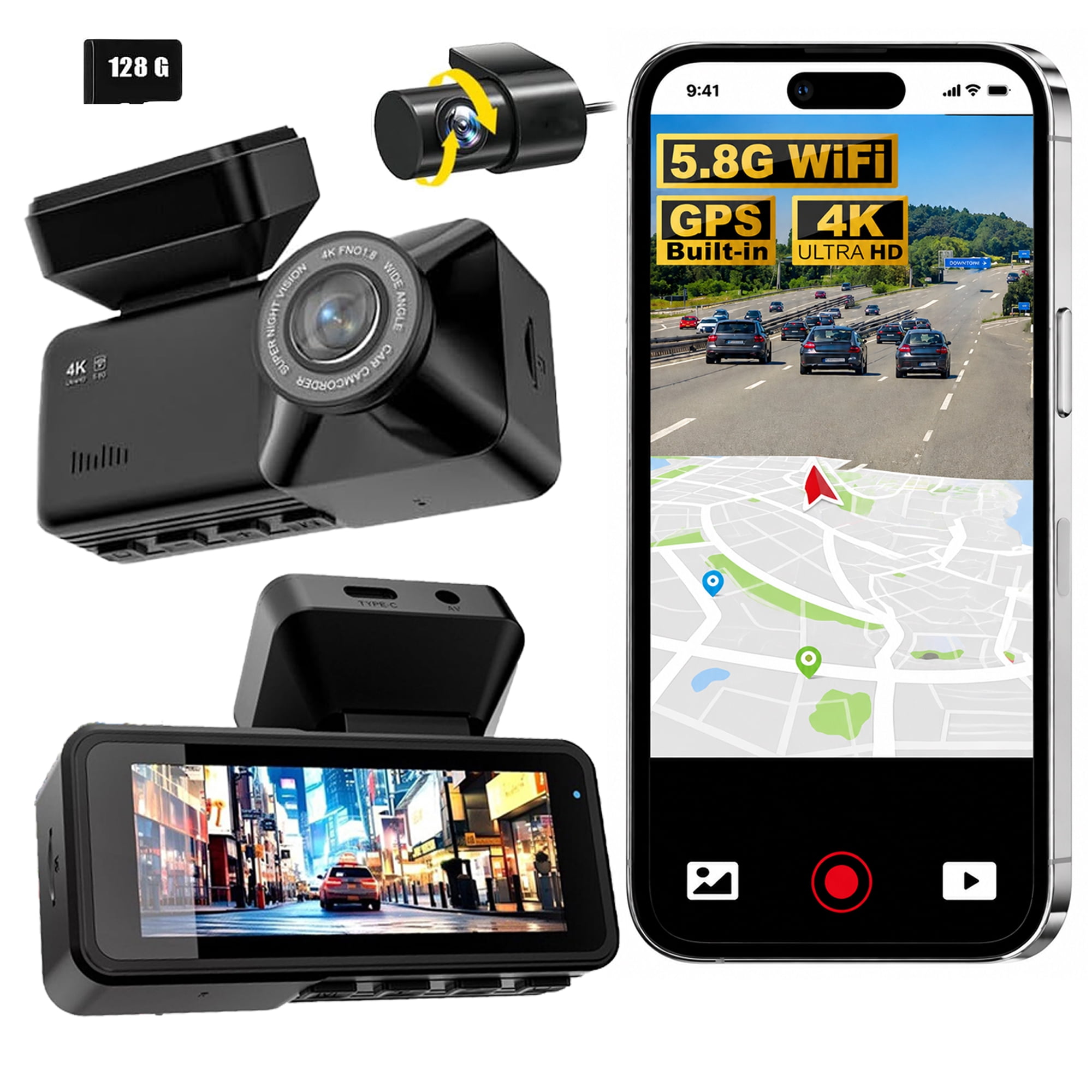 2027 New Osmo Dashcam Pro 3.0 4K Front and Rear Dash Cam, 4K + 1080P Dash Camera for Car with Night Vision (WiFi+GPS+128GB)