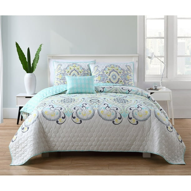 Vcny Home Yellow Blue Amherst Printed 3 4 Piece Quilt Bedding Set Shams And Decorative Pillow Included Com - Grey Yellow Blue Bedding Vcny Home Yellow Blue Amherst Printed 3 4 Piece Quilt Bedding Set Shams And Decorative Pillow Included Com - Grey Yellow Blue Bedding
