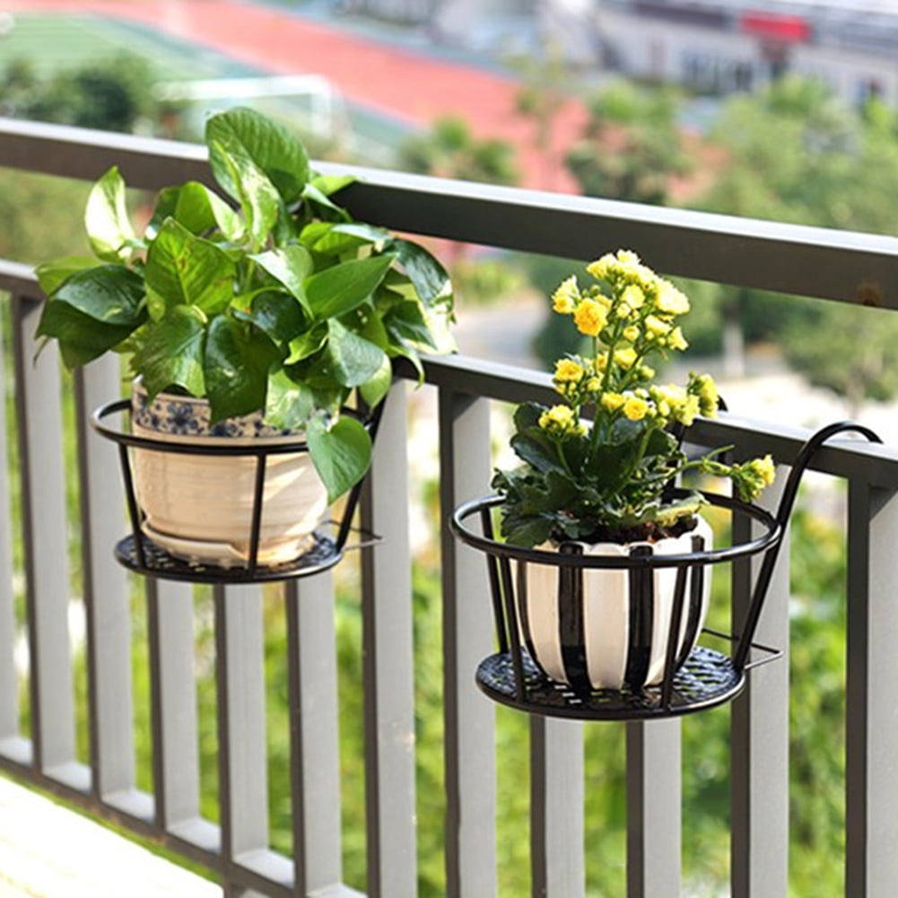 Iron Flower Stand Potted Wrought Silver Gardens Balcony Metal Planter Hooks 