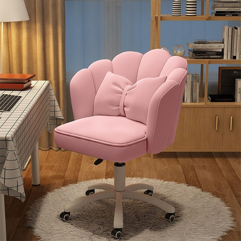 ZHIBO Cute Petal Desk Chair, Velvet, with Bow Cushion, Butterfly Back