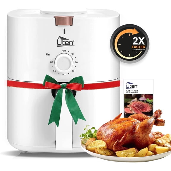 QT Compact Air Fryer for kitchen use, aluminum body, black color, precise temperature timer dials control