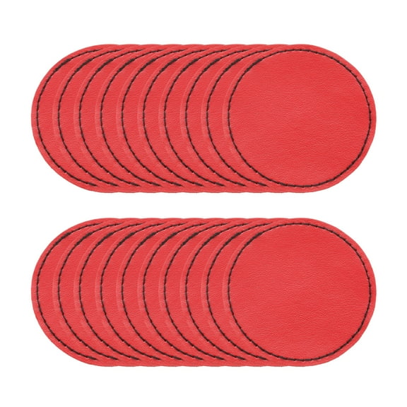 Uxcell Blank Leatherette Patches, Round Faux Leather Hats Patches with Adhesive Iron-on Heat Press Laserable Rustic for Hats DIY Fabric Repair Sew Red
