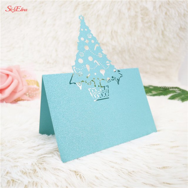 Tarjeta de nombre de mesa con forma de árbol de Navidad cortado con láser, tarjeta de lugar, decoración de fiesta de boda, Favor 8Z, 10 piezas