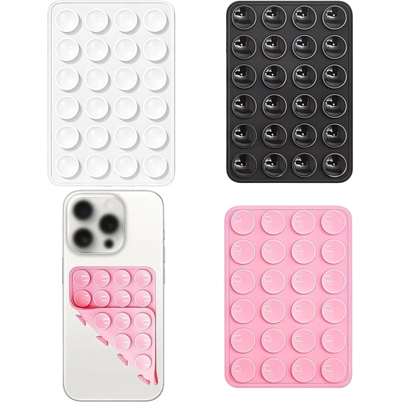 3Pack Silicone Suction Phone Case with Double Sided 24 Suction Grips Anti-Slip Hands-Free Phone Holder Sticky Pad Multipurpose Mobile Mount for Shower Mirror Wall Selfies Videos Back to School Gifts