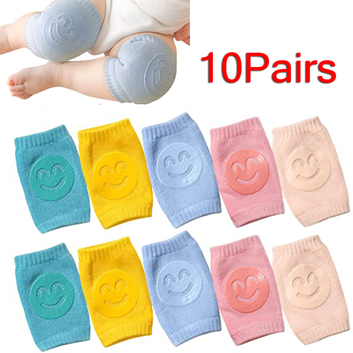10 Pairs Baby AntiSlip Knee Pads for Crawling Stretch Adjustable