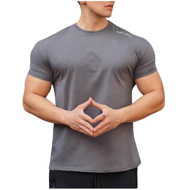 Camisas de Verano Casuales de Manga Corta de los Hombres Color Sólido V-Cuello Blusa de Fitness, 75% Poliéster 20% Rayón 5% Camisa de Spandex