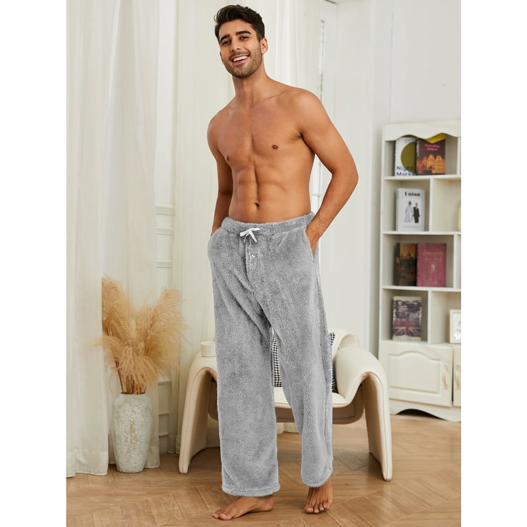 Vulcanodon Mens Plush Warm Pajama Pants, Fluffy Soft Fleece Sleep