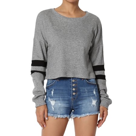 Dolman Crop - TheMogan Junior's Striped Dolman Long Sleeve Crop Top Loose Fit Cropped Sweatshirts