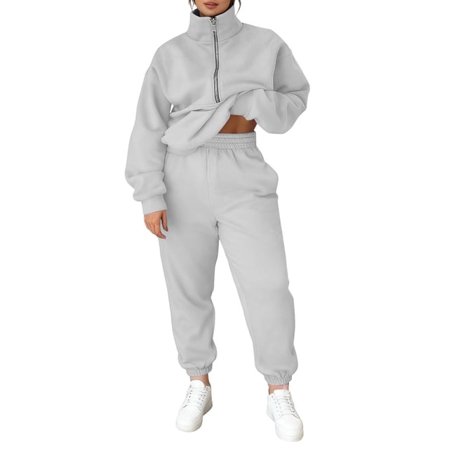 Womens 2 Piece Outfits Sweatsuit Half Zip Pullover Sweatshirt Joggers Pants Tracksuit Set