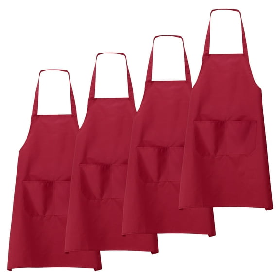Uxcell 4pcs Bib Apron 70x60cm Unisex Restaurant Kitchen Cooking Aprons, Dark Red