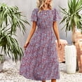 thumbnail image 2 of QIPOPIQ Robes pour Femmes Robe Fluide à Volants Manches Courtes Imprimé Tendance Décontractée Robes d'Été Robe Col Rond Robe Moulante Offres 2023, 2 of 5
