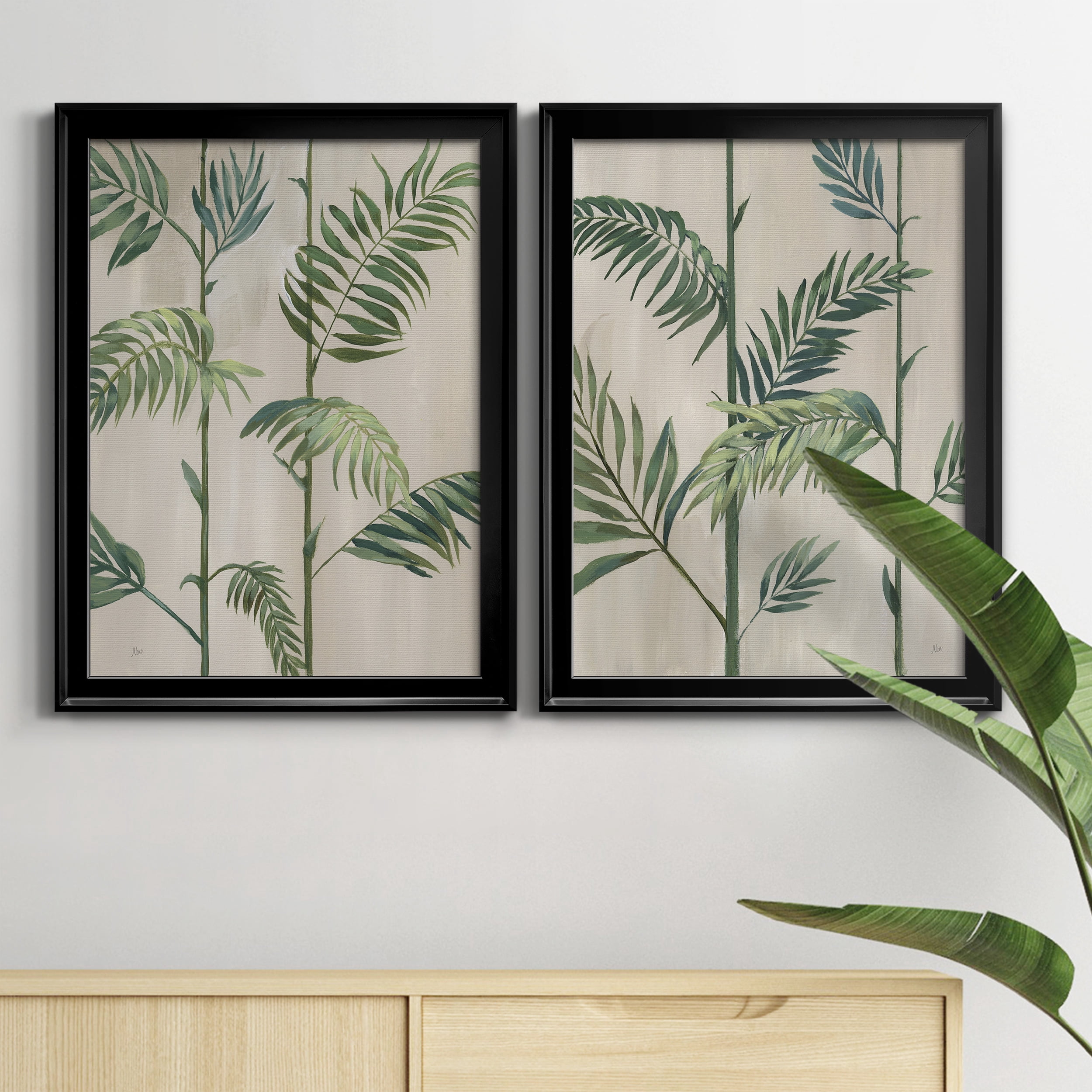 2 Piece Set Modern Fronds II Premium Framed Canvas - Ready to Hang - 18.5 x 24.5 Each - Black Frame