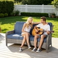 thumbnail image 6 of ODELIO 5‑Piece All‑Weather Wicker Patio Furniture Set, Outdoor Conversation Set with High‑Back 360° Swivel Rocking Chairs & Auto‑Solar Light Coffee Table, Denim blue, 6 of 8