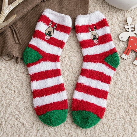 

Holiday Graphic Woman S Girls Christmas Cute Coloer Stripe Santa Claus Print Thicken Coral Fleece Keep Warm Socks Sox Khaki 36-39 Y2Y