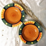Boho Fiesta Ceramic Pasta Plates - 2 Pieces | Hand Painted Multi Purpose Ceramic Deep Plates, Snack Plates, Starter Plates - 9 Inch, Microwave Safe & Dishwasher Safe