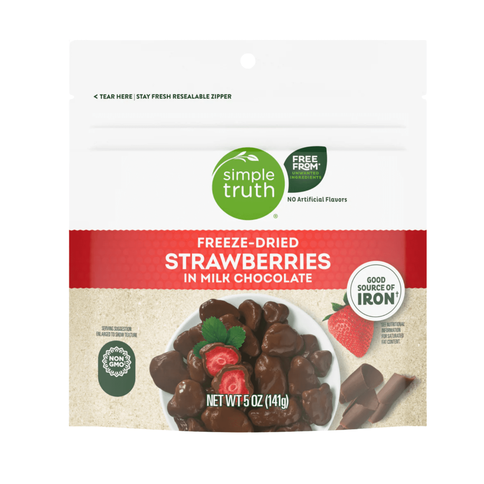 Simple Truth Freeze-Dried Strawberries in Milk Chocolate, Non-GMO, 5 oz , 2 Pack + Bonus
