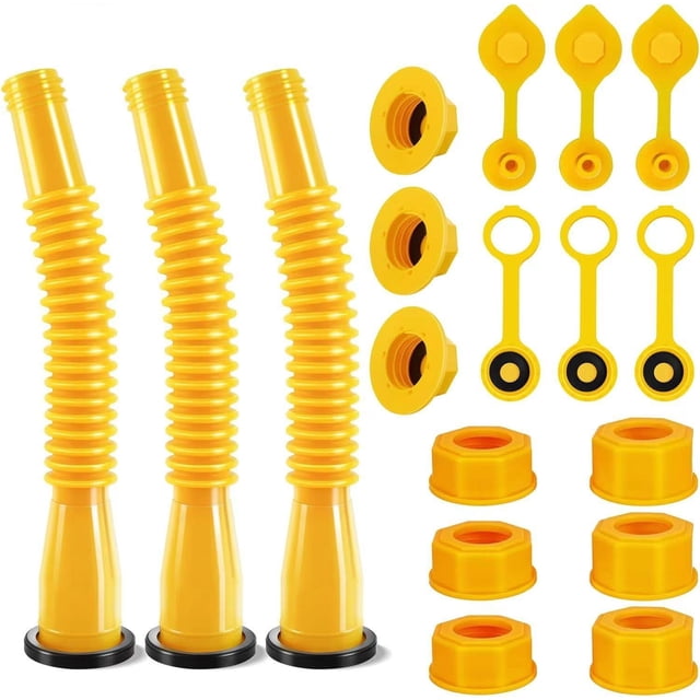 Kit de reemplazo de boquilla de tanque de gasolina para latas de 1/2/5/10 galones | Juego de boquillas duraderas a prueba de derrames de HDPE | 6 tapones de rosca, 3 mangueras flexibles, 6 tapones