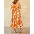 thumbnail image 3 of Bslissey Women's Summer Bohemian Long Dress Short Puff Sleeve Off Shoulder Graphic Print  A-line Dress Ladies Casual Fashion Flowy Swing Dress for Club Party Vacation, 3 of 9