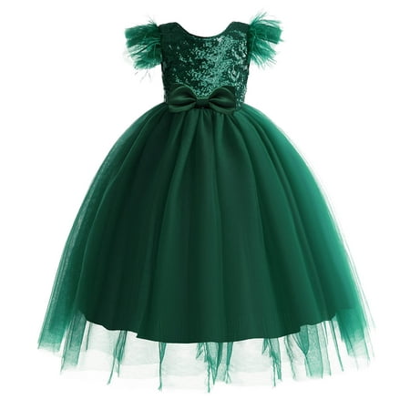 

FAIWAD Girls Sequin Dress Lace Patchwork Solid Color Cute Dress for Wedding Party