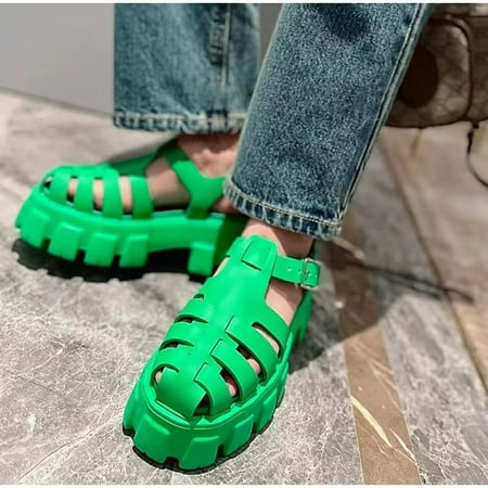 

JointlyCreating New Summer Women Sandals Flatform Wedge Hollow Out Ankle Buckle Round Toe Shoes Females Outdoor Beach Casual Sandals