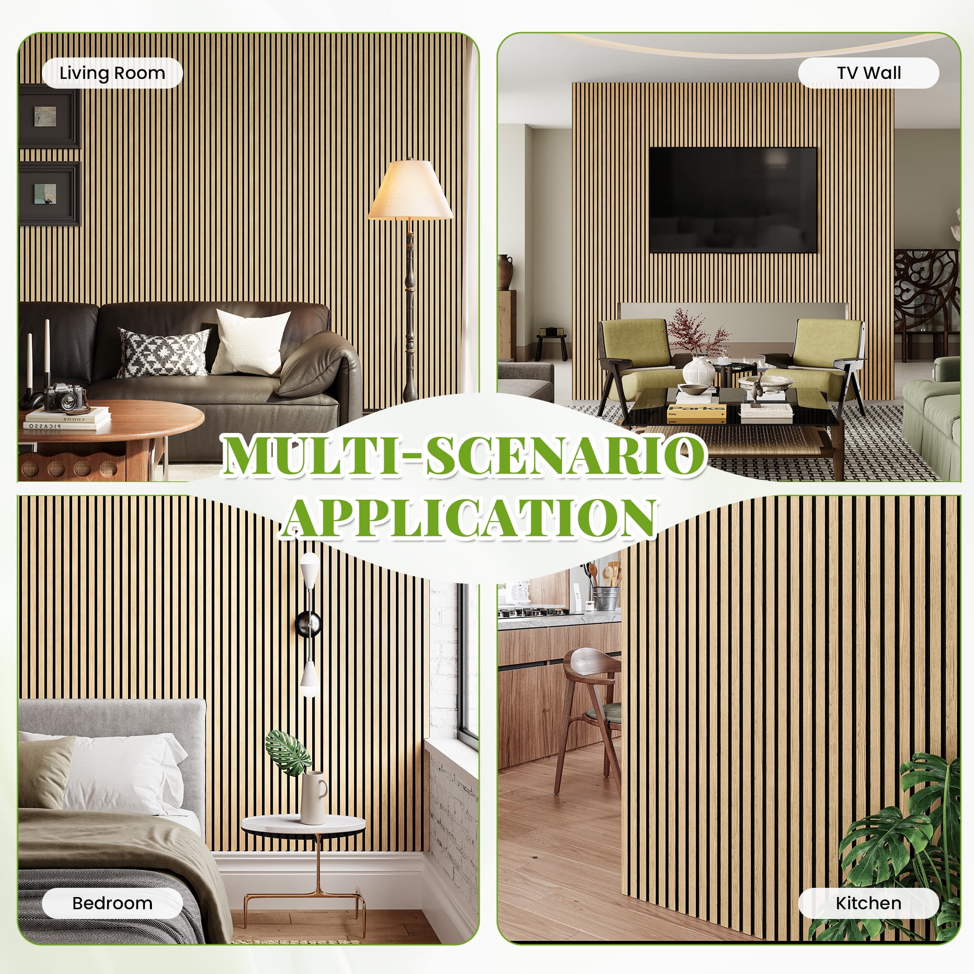 Plank & Hue 2Pcs 106"x12.6" Wood Slat Acoustic Wall Panels, 3D Fluted Soundproof Decorative Panels for Interior Walls, White Oak