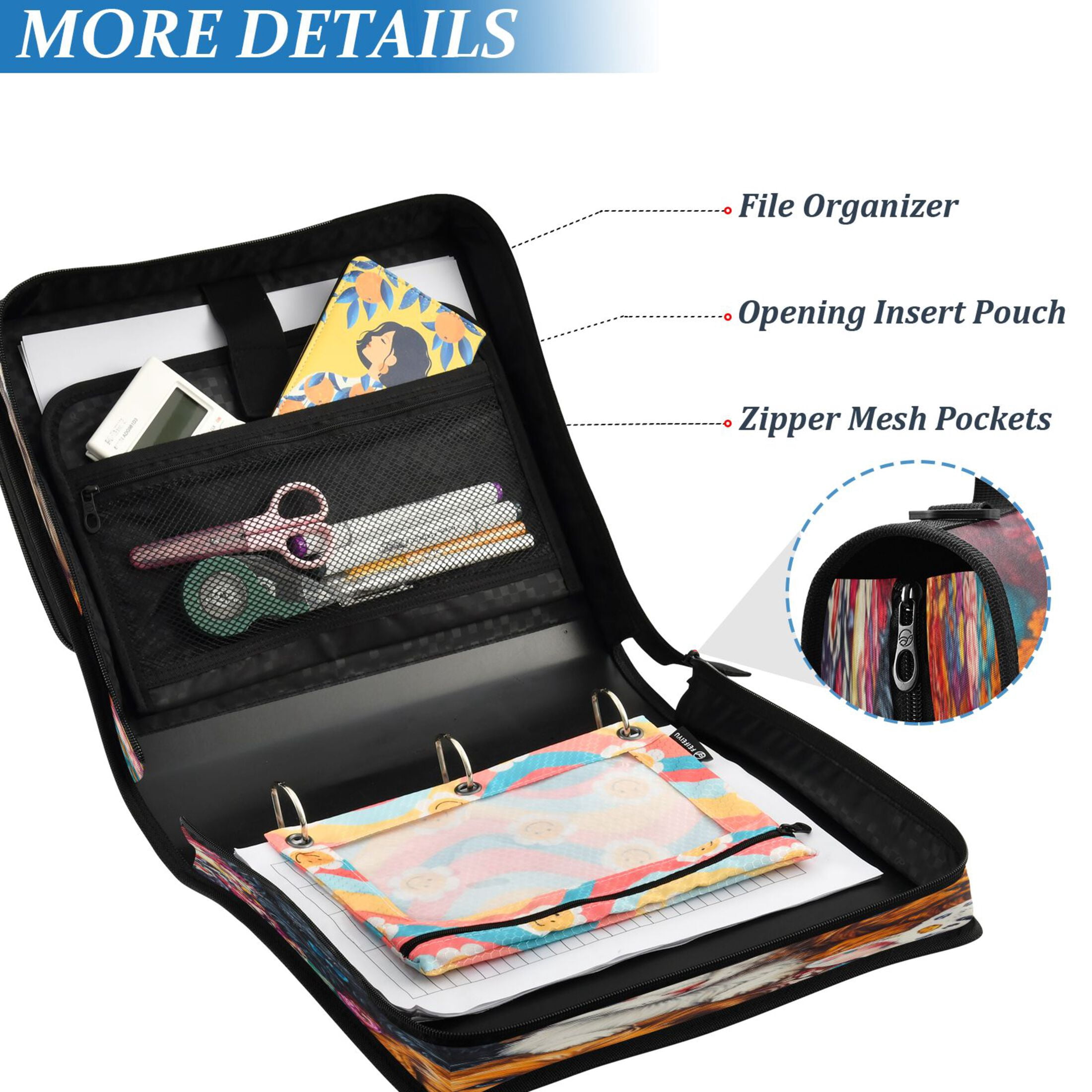 YAZAOO Zipper Binder trapper keeper Documents Organized Design Feline and Canine Friends Printed