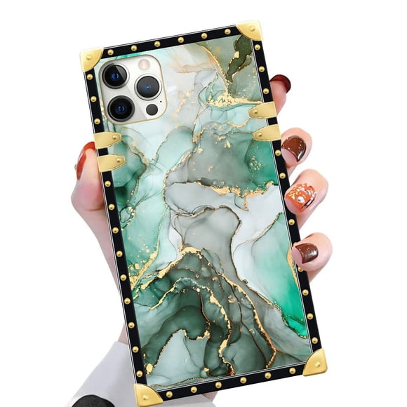 Yuning419 Funda Compatible Con Iphone 13 Pro Max Funda De Lujo Suave Tpu Y Parte Trasera De Pc Dura Para Niñas Y Mujeres Cubierta Protectora A Prueba De Golpes Mármol Verde Dorado