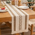 thumbnail image 1 of Hand-Woven Macrame Table Runner, Elegant & Chic for Dining Tables, Multipurpose Use in Modern Farmhouse Decor, Soft and Skin-Friendly, Washable Linen with Boho Style Tassels, 1 of 7