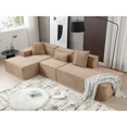 thumbnail image 3 of Modular Living Room Sofa Set - Modern Minimalist L-Shaped Sofa with Italian Tofu Block Design, Terry Cloth Fabric, Left-Hand Facing, Light Brown, 3 of 9